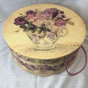 Floral Hat Box Decorative Storage Keepsake Round Flower Print